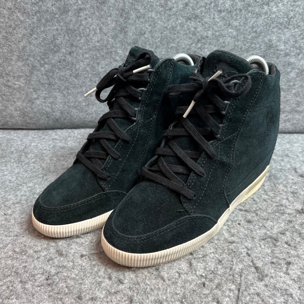 Sorel PDX Wedge Black Suede High Top Lace Up Hidden Wedge Sneakers Womens 6.5 - Picture 1 of 9